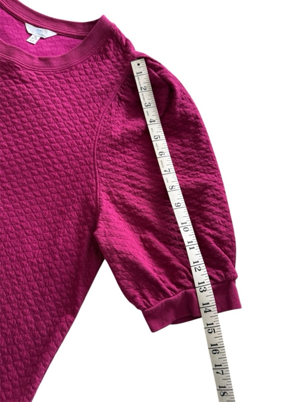 Time and Tru Magenta Puff Sleeve Textured Sweatshirt Size Medium (8-10) - Picture 9 of 9